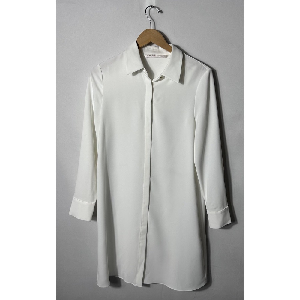 Goelia Shirt Dress Womens Medium White Collared Button Front Long Sleeve Office